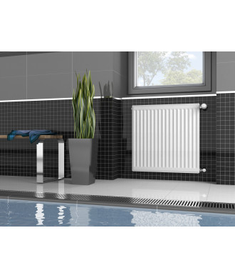 На фото Steel panel radiator Hi-Therm with side connection